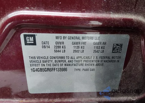2015 Buick Lacrosse Leather from USA, damaged, VIN 1G4GB5GR6FF133986